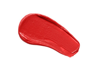 Lipstick smear isolated on white background with shadow. Red make up swatch.