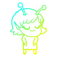 cold gradient line drawing smiling alien girl cartoon