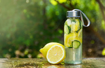 Water bottle with lemon and cucumber. Sassy water.
