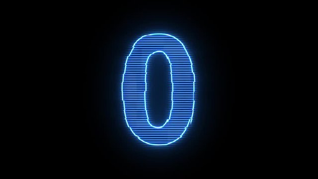 Zero - Number 0 blue hologram distorted text 4K animation	