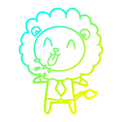 cold gradient line drawing happy cartoon lion