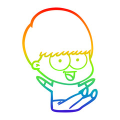rainbow gradient line drawing happy cartoon boy