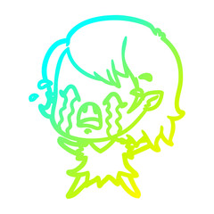 cold gradient line drawing cartoon crying vampire girl