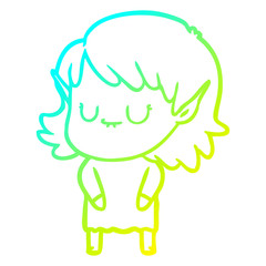 cold gradient line drawing happy cartoon elf girl