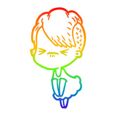 rainbow gradient line drawing cartoon annoyed hipster girl