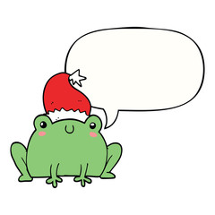 cute cartoon christmas frog and speech bubble