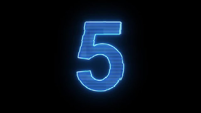 Number 5 blue hologram distorted text 4K animation	