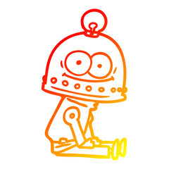 warm gradient line drawing happy carton robot with light bulb