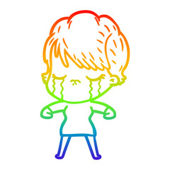 rainbow gradient line drawing cartoon woman crying