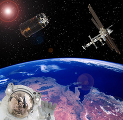 Space station. Spaceships above the earth. The elements of this image furnished by NASA.