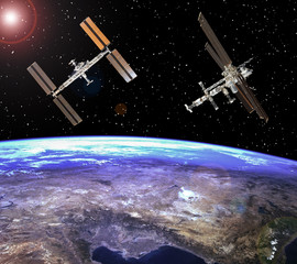 Obraz na płótnie Canvas Space station. Spaceships above the earth. The elements of this image furnished by NASA.