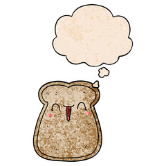 cute cartoon slice of toast and thought bubble in grunge texture pattern style