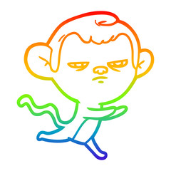 rainbow gradient line drawing cartoon monkey