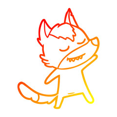 Obraz premium warm gradient line drawing friendly cartoon wolf