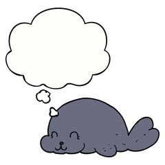 cute cartoon seal and thought bubble