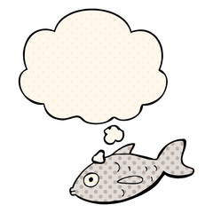 cartoon fish and thought bubble in comic book style
