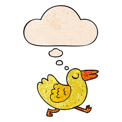 cartoon bird and thought bubble in grunge texture pattern style