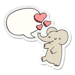 cartoon elephant and love hearts and speech bubble sticker