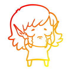 warm gradient line drawing cartoon crying elf girl