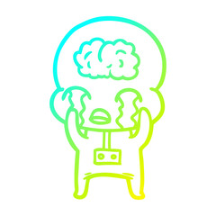 cold gradient line drawing cartoon big brain alien crying