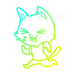 cold gradient line drawing cartoon running cat hissing
