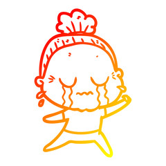 warm gradient line drawing cartoon crying old lady
