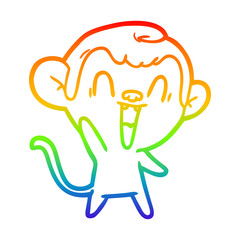 rainbow gradient line drawing cartoon laughing monkey