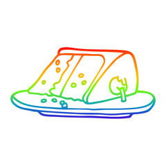 rainbow gradient line drawing cartoon slice of cake