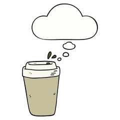 cartoon coffee cup and thought bubble