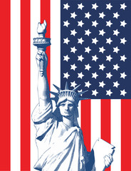 Engraving liberty illustration with USA flag on white BG