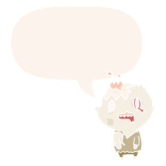 cartoon zombie and speech bubble in retro style