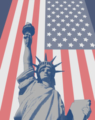 Engraving liberty illustration with USA flag BG © jolygon