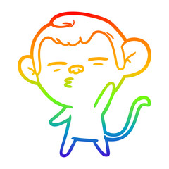 rainbow gradient line drawing cartoon suspicious monkey