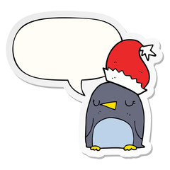 cute christmas penguin and speech bubble sticker