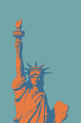 Engraving liberty illustration on green BG pop art style
