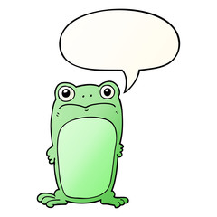 cartoon staring frog and speech bubble in smooth gradient style