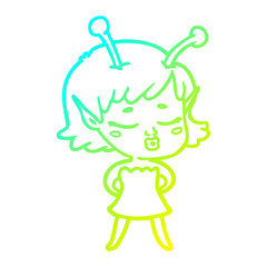 cold gradient line drawing cute alien girl cartoon