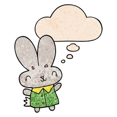 cute cartoon tiny rabbit and thought bubble in grunge texture pattern style