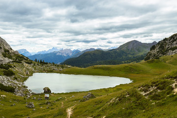 small mountain lake in Dolomites, northern Italy