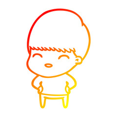 warm gradient line drawing happy cartoon boy