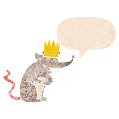 cartoon rat king laughing and speech bubble in retro textured style