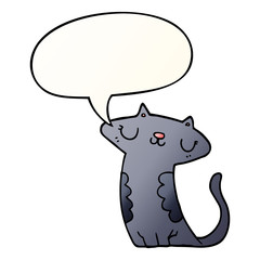 cartoon cat and speech bubble in smooth gradient style