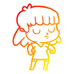 warm gradient line drawing cartoon indifferent woman