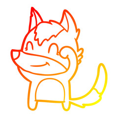 warm gradient line drawing friendly cartoon wolf