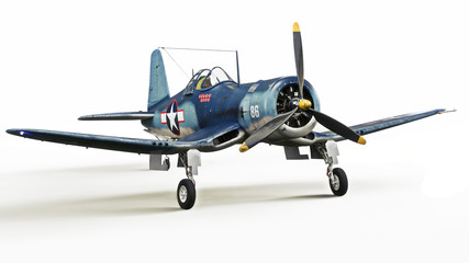 Vintage allied aircraft fighter plane on a white isolated background. 3d rendering