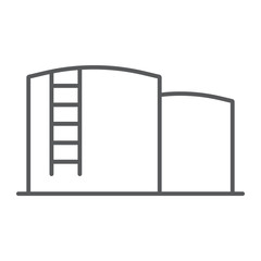 Oil storage thin line icon, fuel and industry, oil tank sign, vector graphics, a linear pattern on a white background.