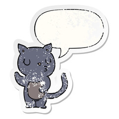 cute cartoon cat and speech bubble distressed sticker