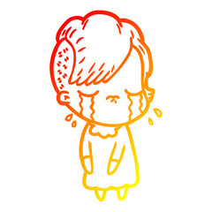 warm gradient line drawing cartoon crying girl