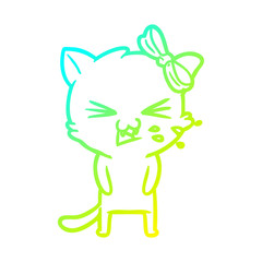 cold gradient line drawing cartoon cat