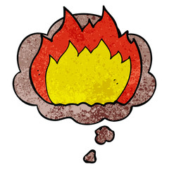 cartoon fire and thought bubble in grunge texture pattern style